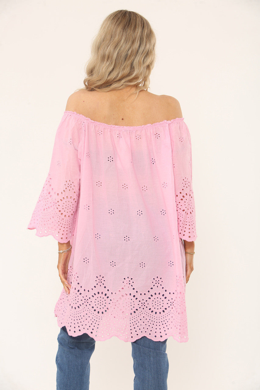 OFF SHOULDER TOP MET OOGJESONTWERP - CANDYROZE