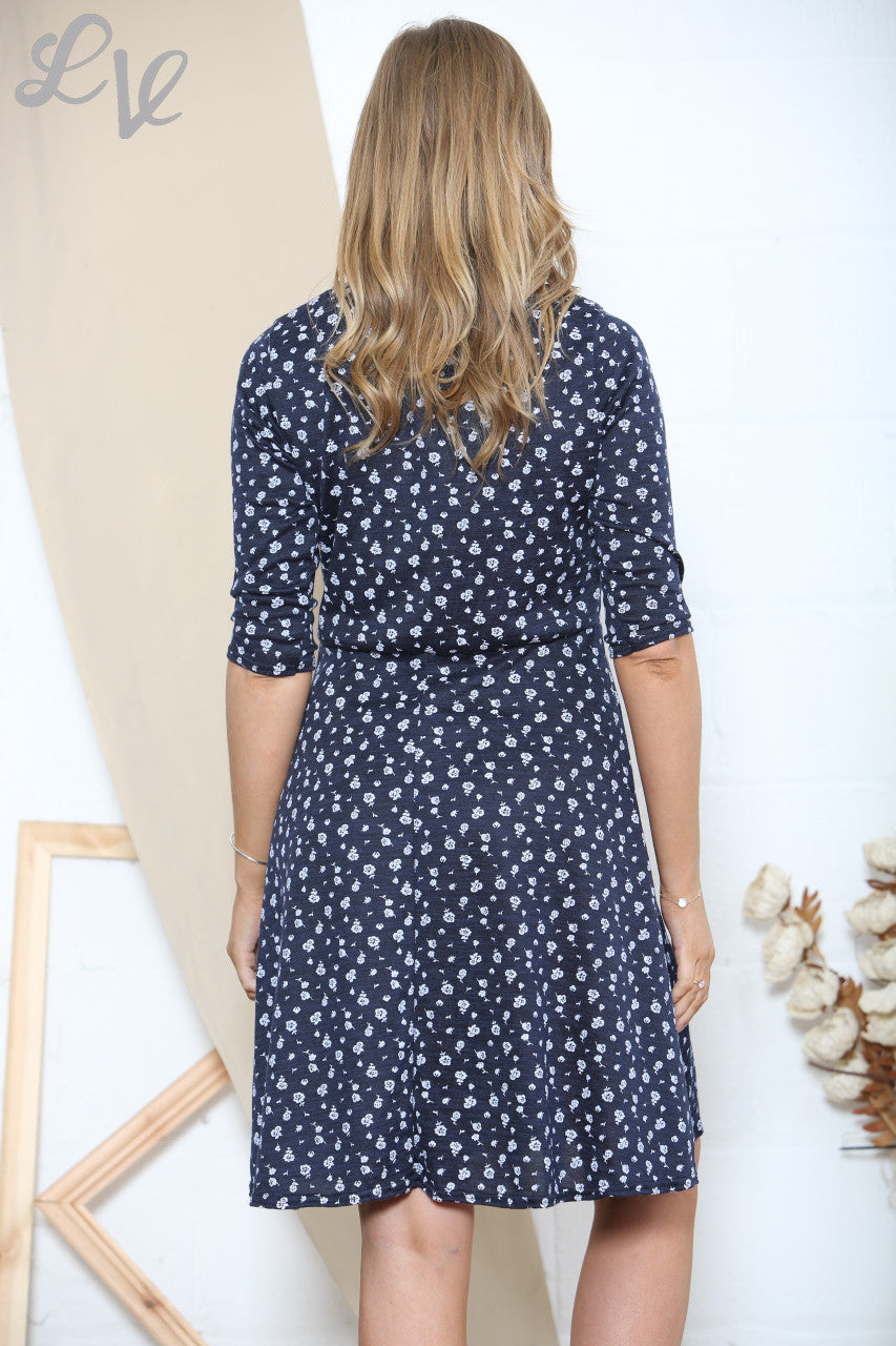 Damesjurk met bloemenprint navy