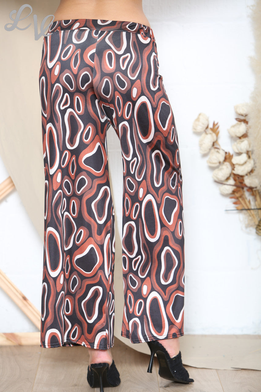 Ladies Circle Swirls Abstract Trouser Rust