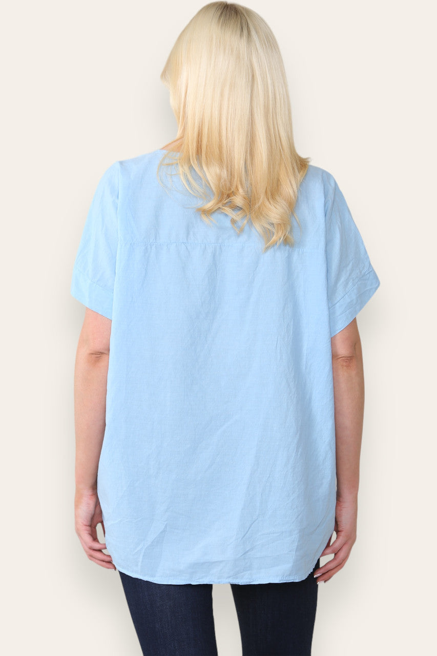 BRODERIE ANGLAISE T SHIRT STYLE TOP LIGHT BLUE