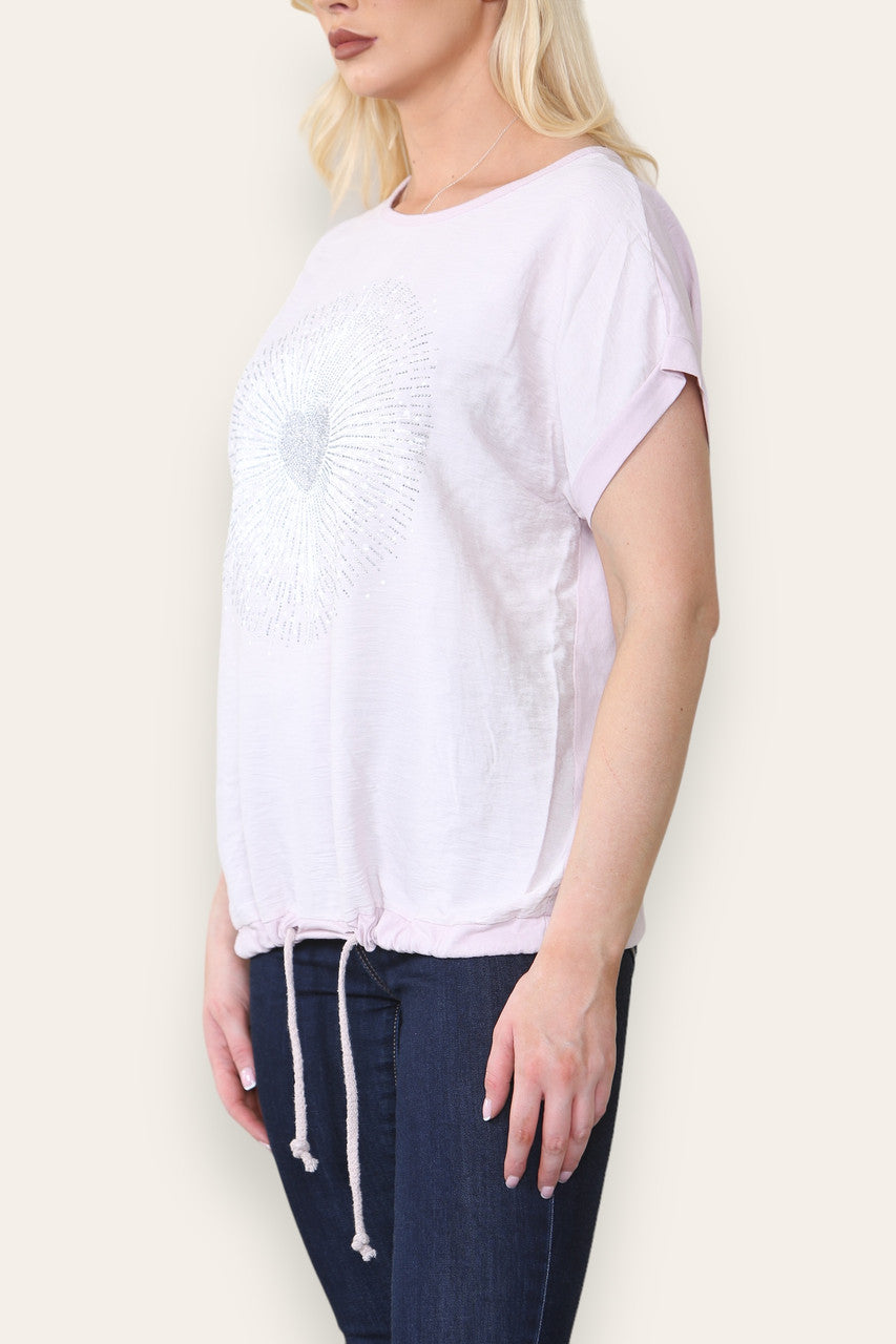 TOP MET HART EN BURST-GRAPHIC STOF ROZE