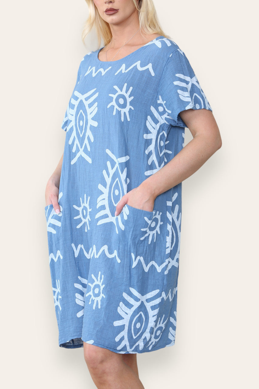 TRIBALE MIX PRINT MIDI JURK DENIM