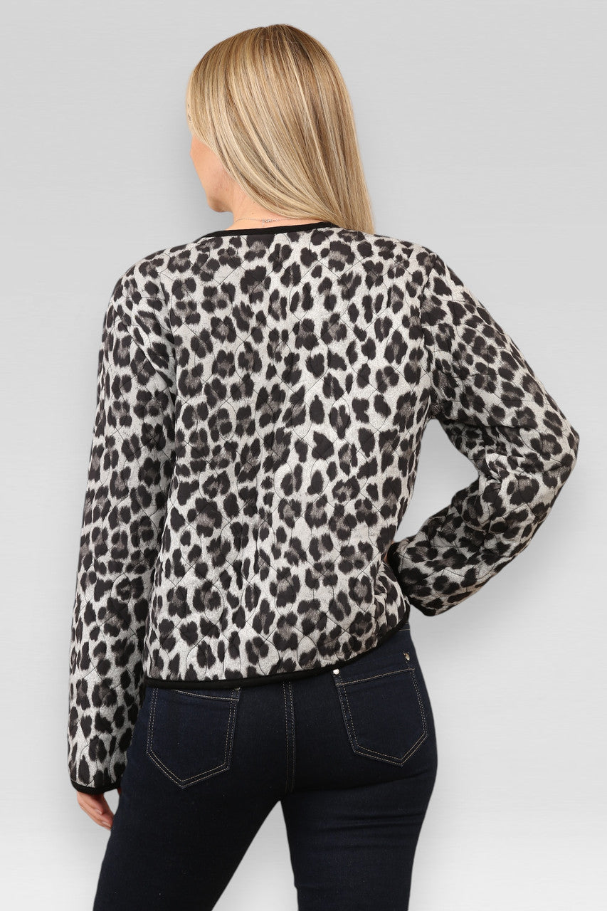 GEWATTEERD JASJE MET LEOPAARDPRINT GRIJS