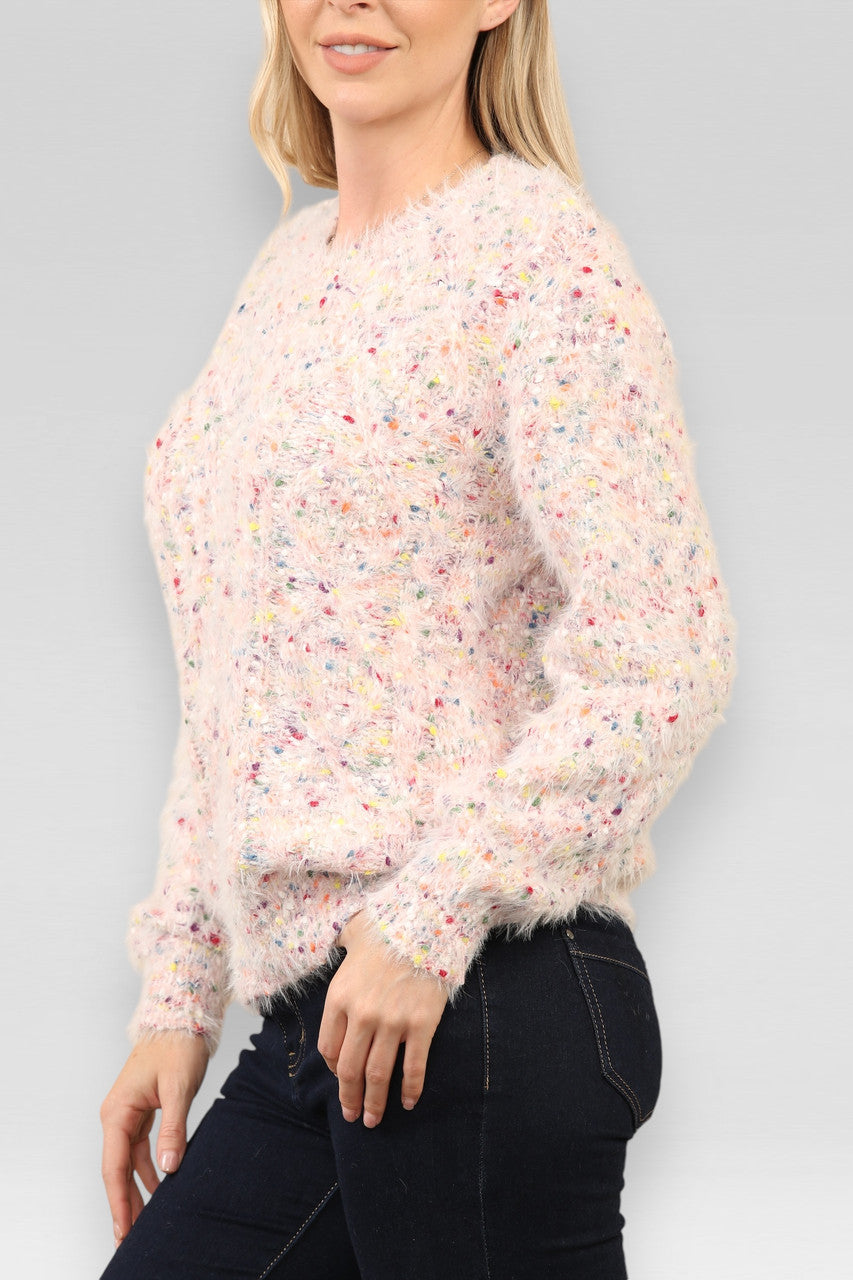 POPCORN KLEURIGE GESPONNEN FLEECE TRUI ROZE