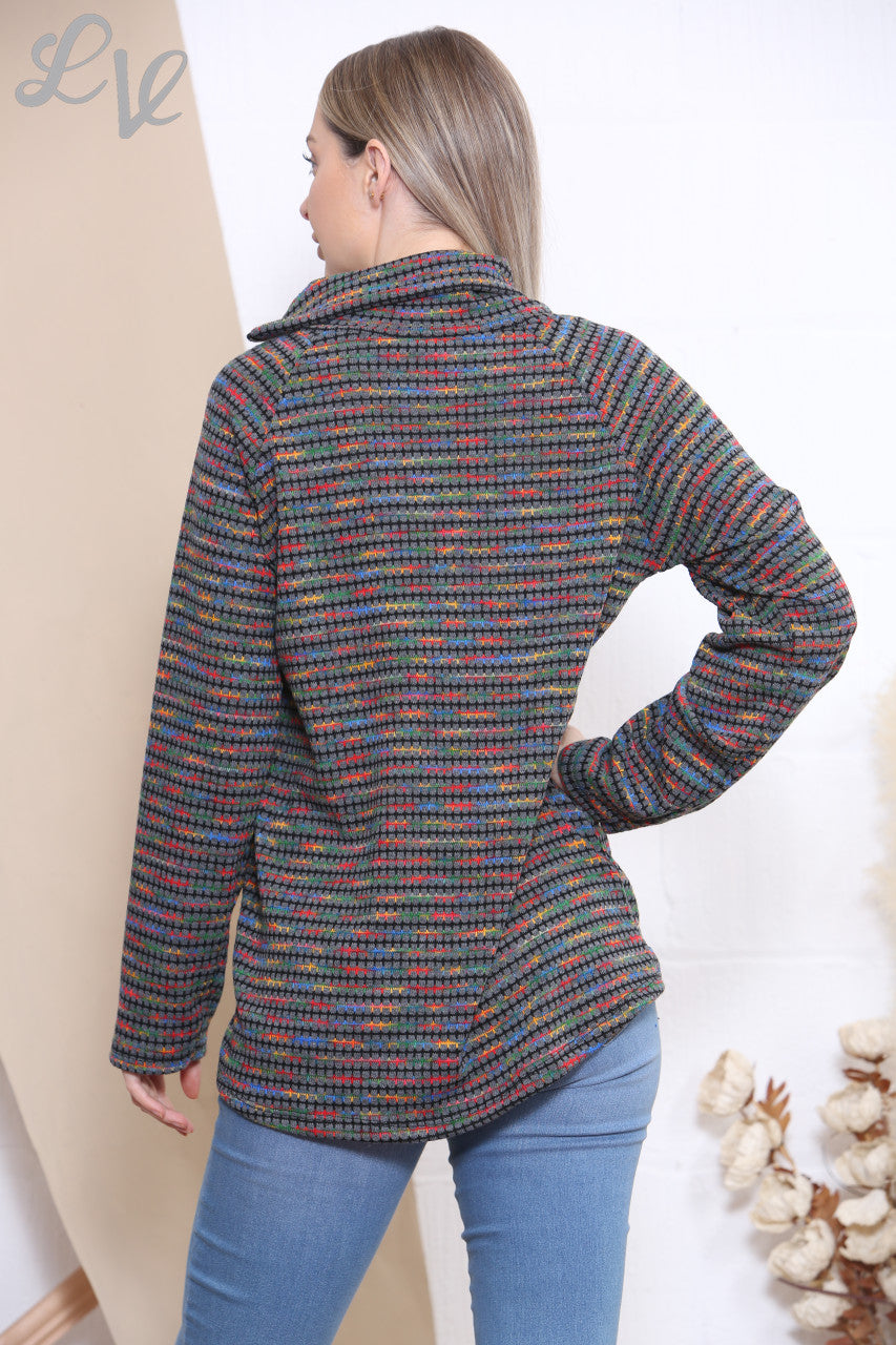 Dames Meerkleurig Ruitenprint Coltrui met Rits Houtskool