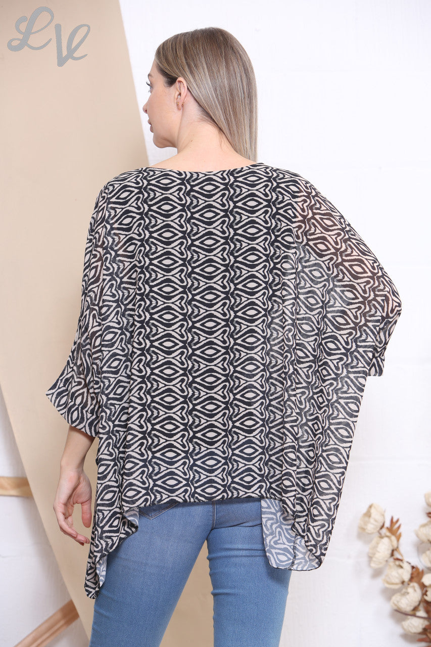 Ladies Diamonds Print Batwing Blouse Top Stone