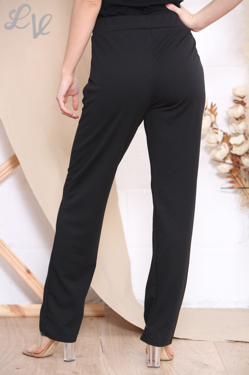 TAPERED STRAIGHT LEG PULL ON STRETCH TROUSER BLACK