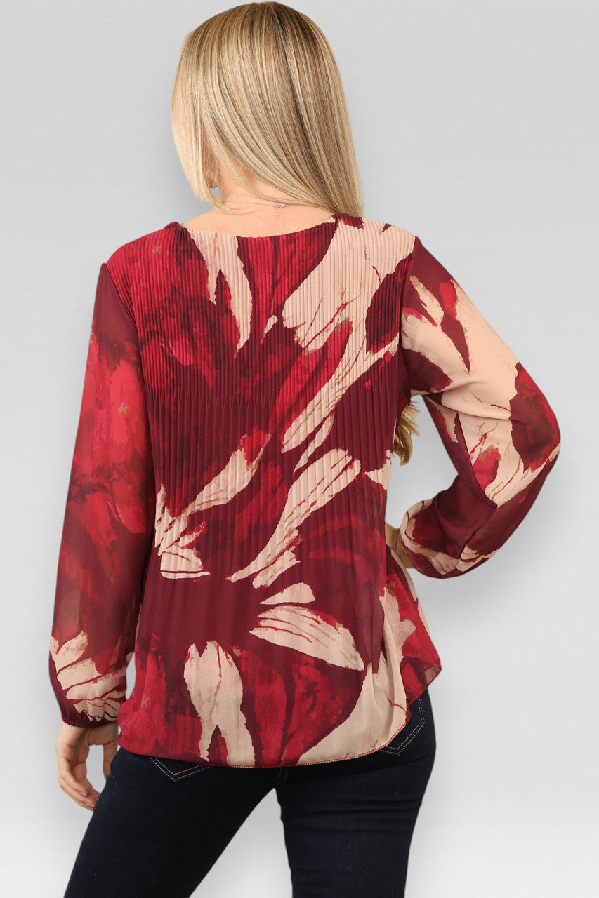 PLOOIBLOUSE MET ABSTRACTE PRINT BORDEAUX