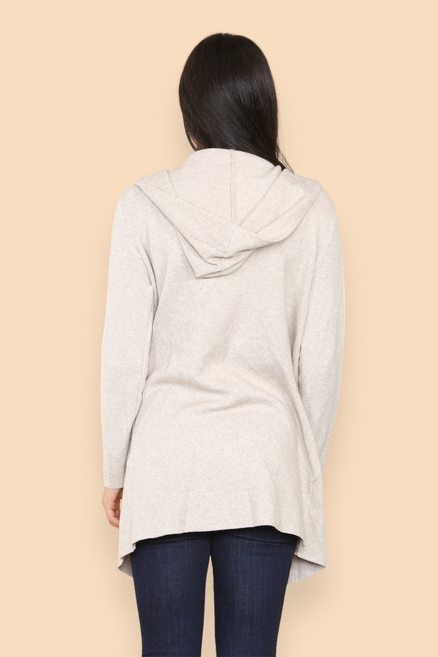 HEAVY KNIT HOODED CARDIGAN JACKET STONE