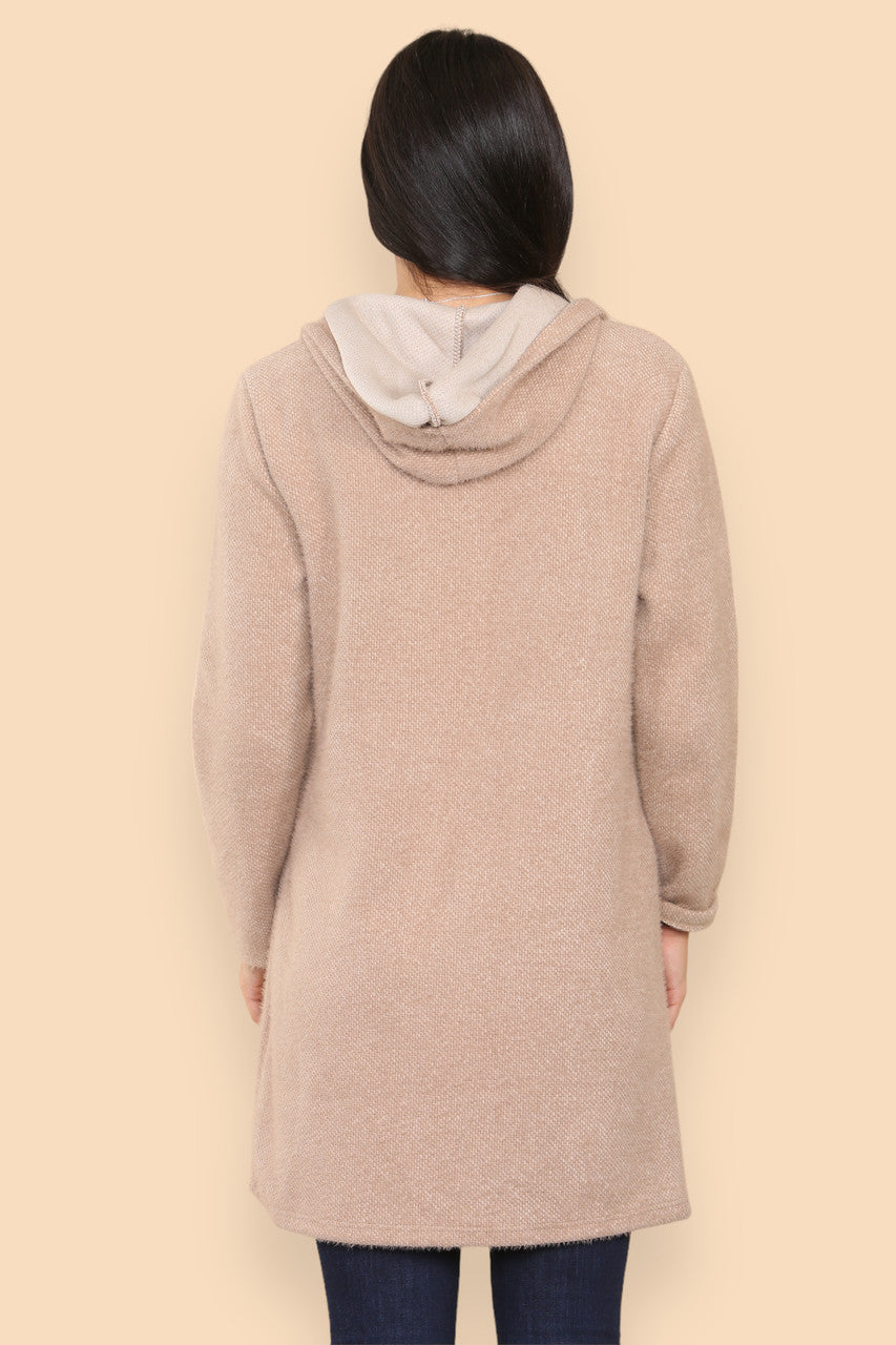 SOFT TEXTURED HOODED CARDIGAN JACKET CAMEL