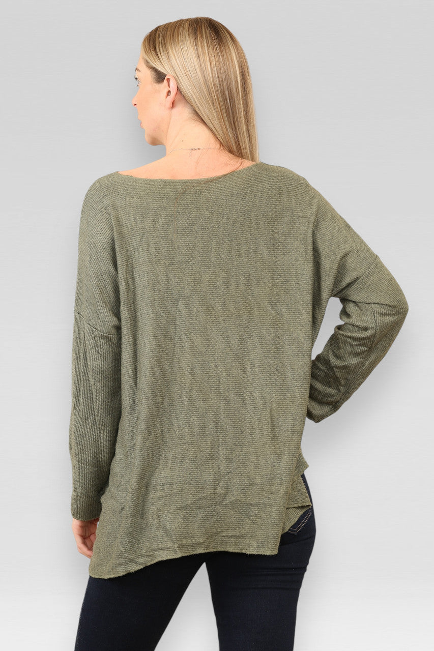 FIJNE RIBGEBREIDE TRUI KHAKI