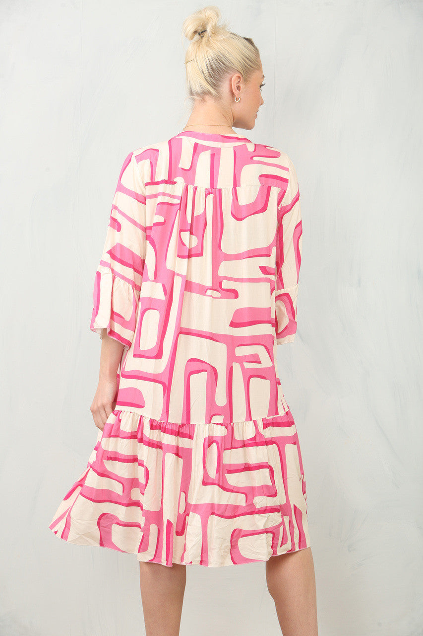 OVERHEMDJURK MET GEOMETRISCHE PRINT - ROZE