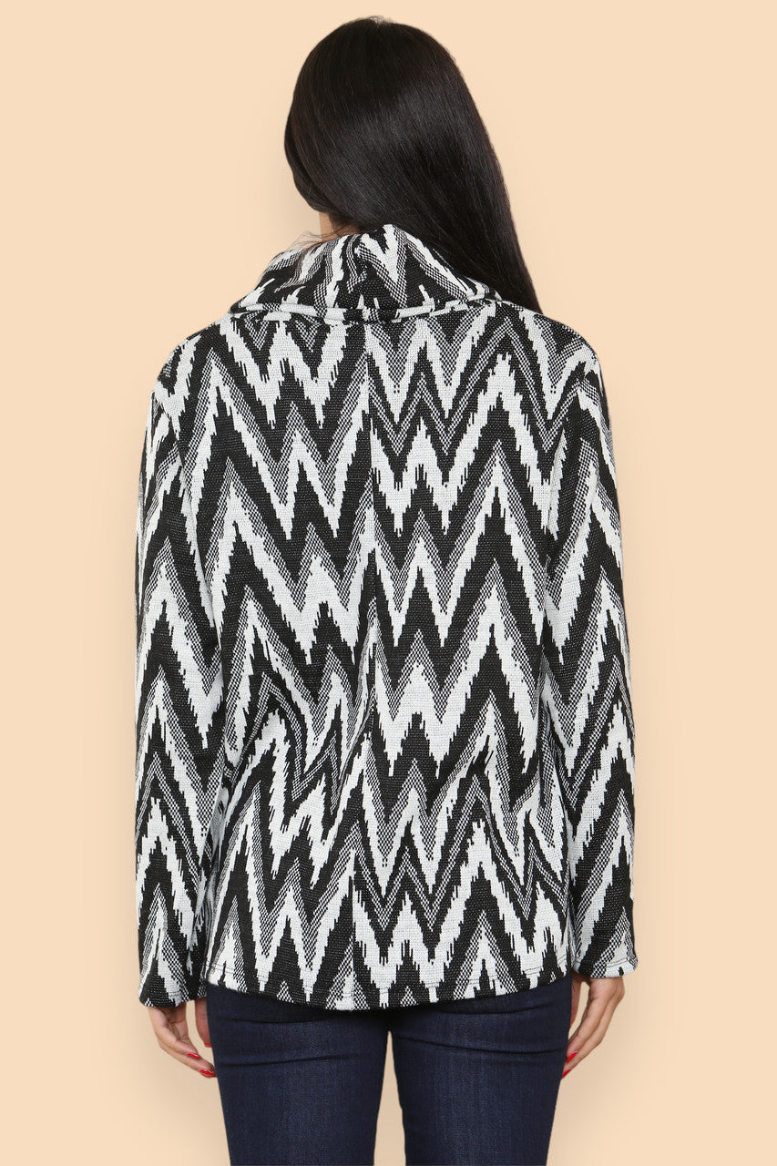 ZIG ZAG COWL NECK JUMPER BLACK/WHITE