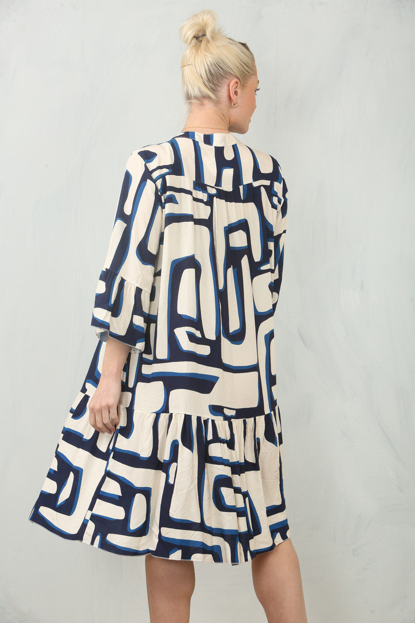 OVERHEMDJURK MET GEOMETRISCHE PRINT - MARINEBLAUW