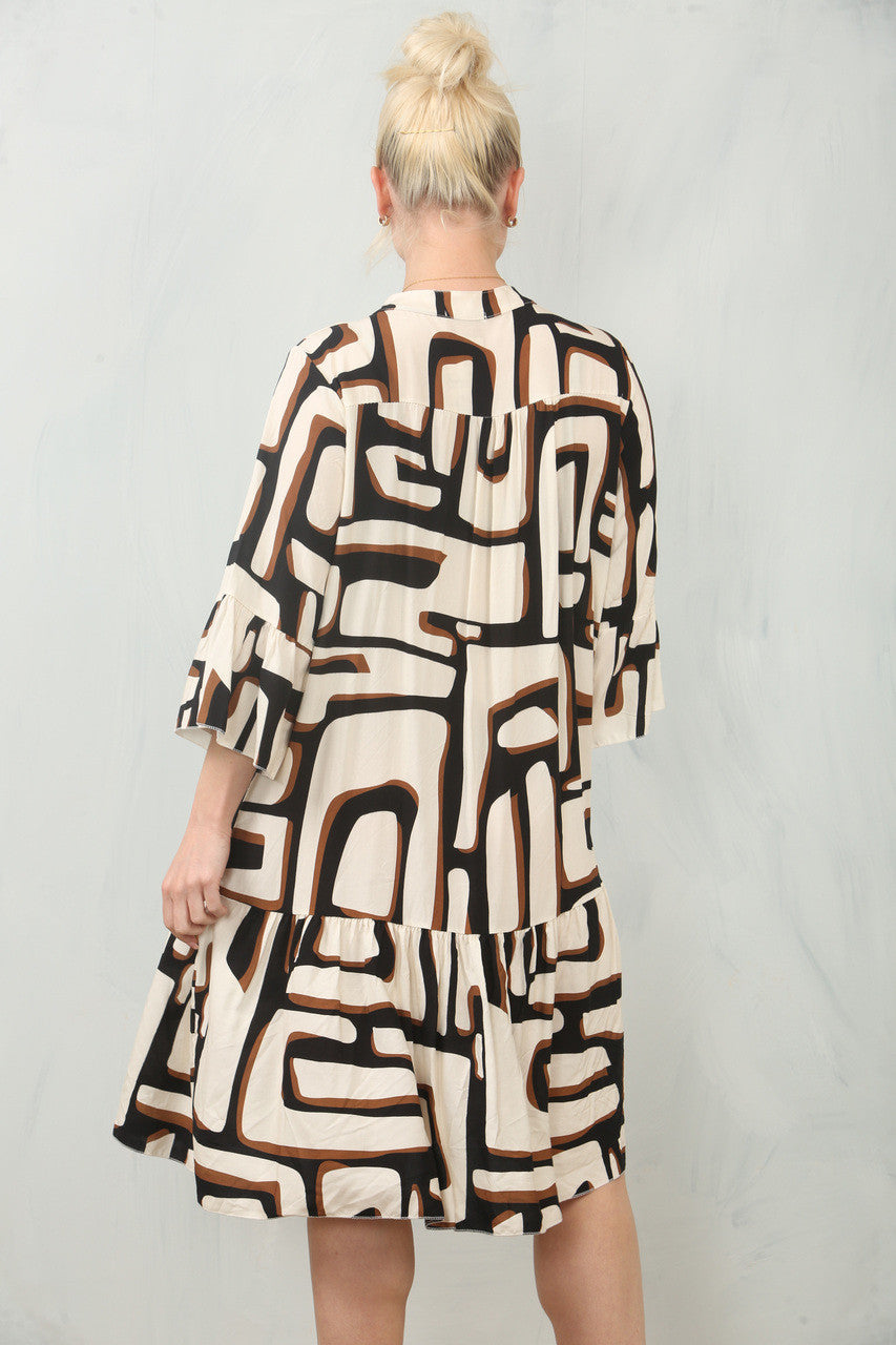 JURKBLOUSE MET GEOMETRISCHE PRINT - ZWART
