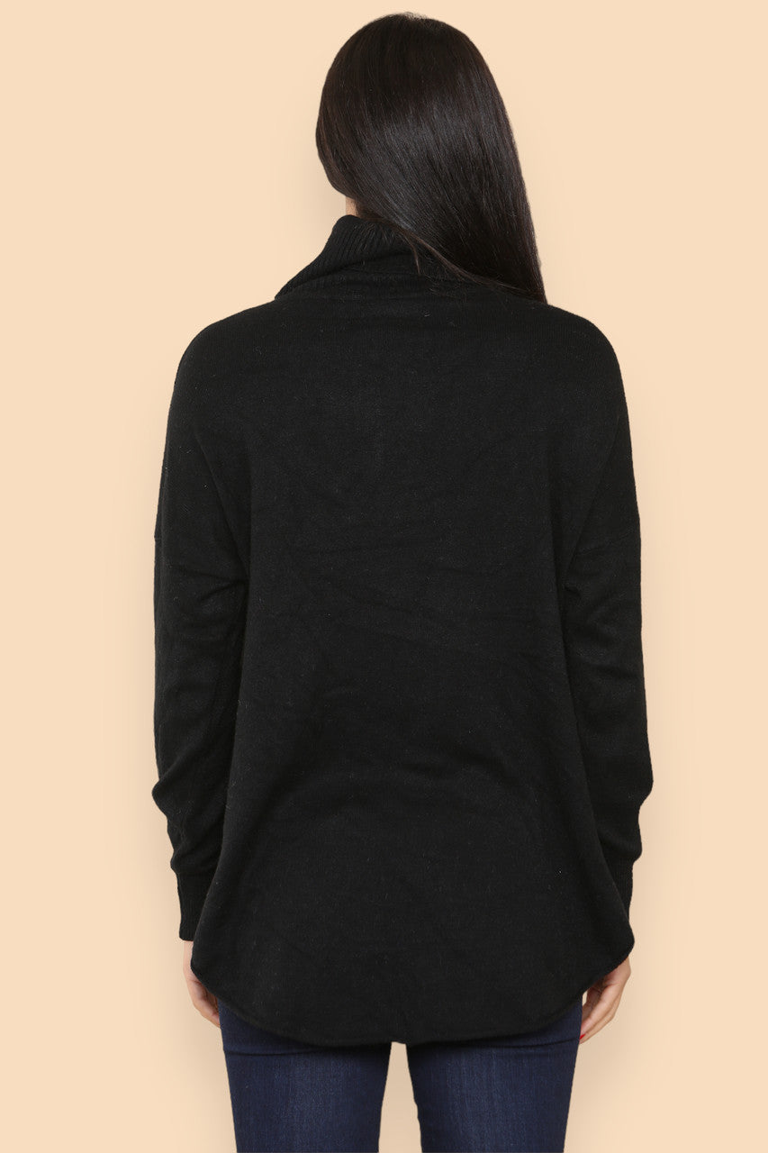 HIGH NECK SOFT KNIT RIB DETAIL JUMPER BLACK