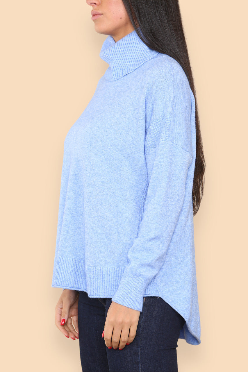 HIGH NECK SOFT KNIT RIB DETAIL JUMPER SKY BLUE