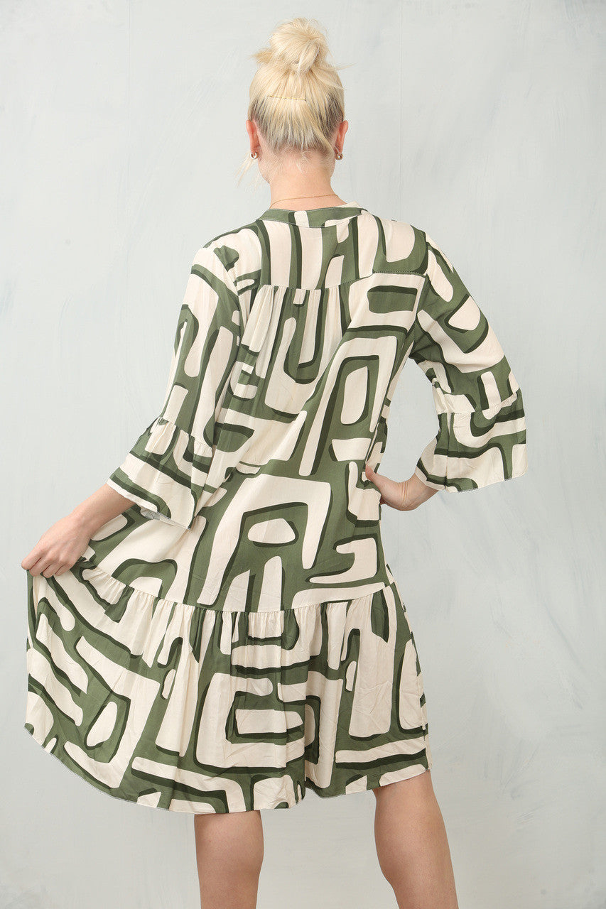 OVERHEMDJURK MET GEOMETRISCHE PRINT - KHAKI