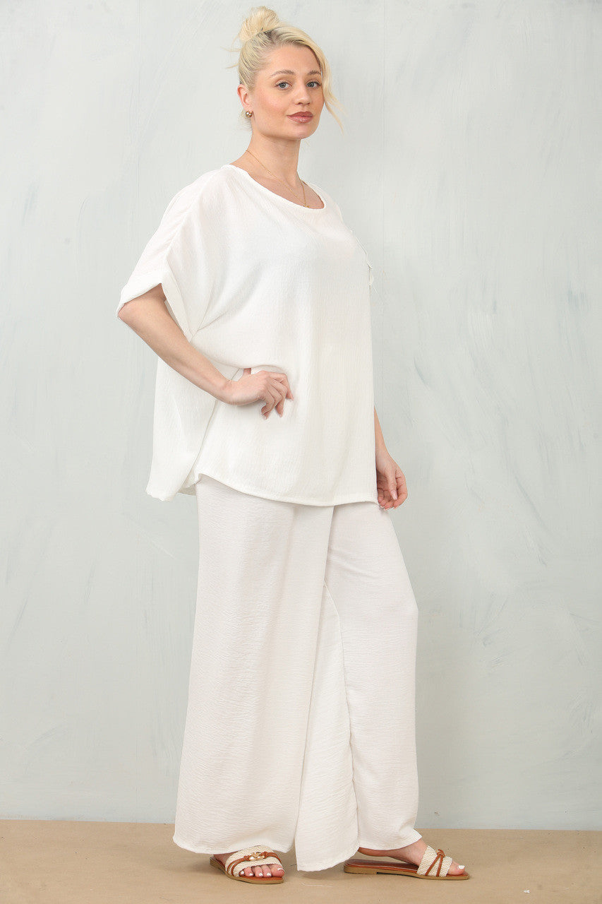 BLOEMEN CORSAGE TOP & BROEK SET - WIT