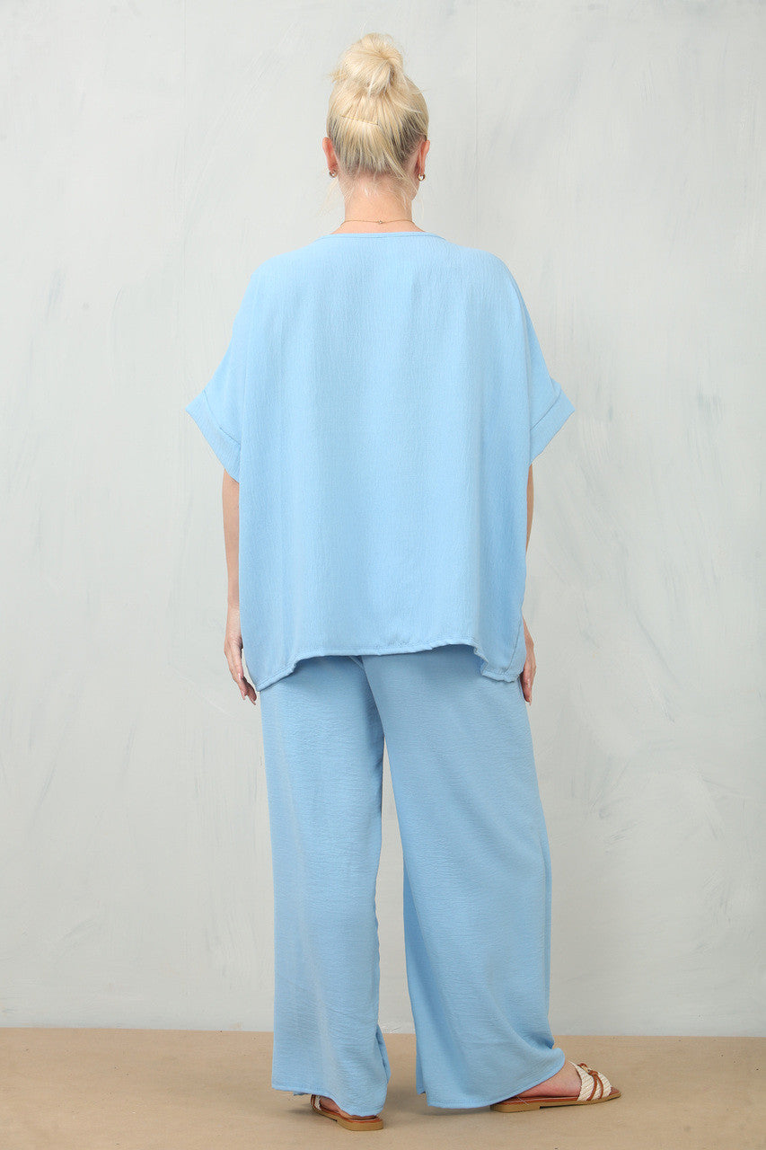 Luchtige bloemen corsage top & broek set - blauw