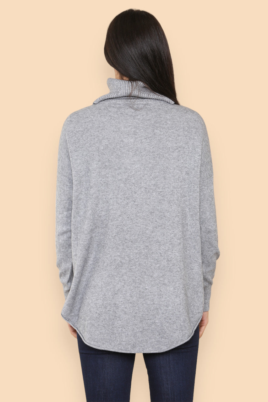 HIGH NECK SOFT KNIT RIB DETAIL JUMPER GREY