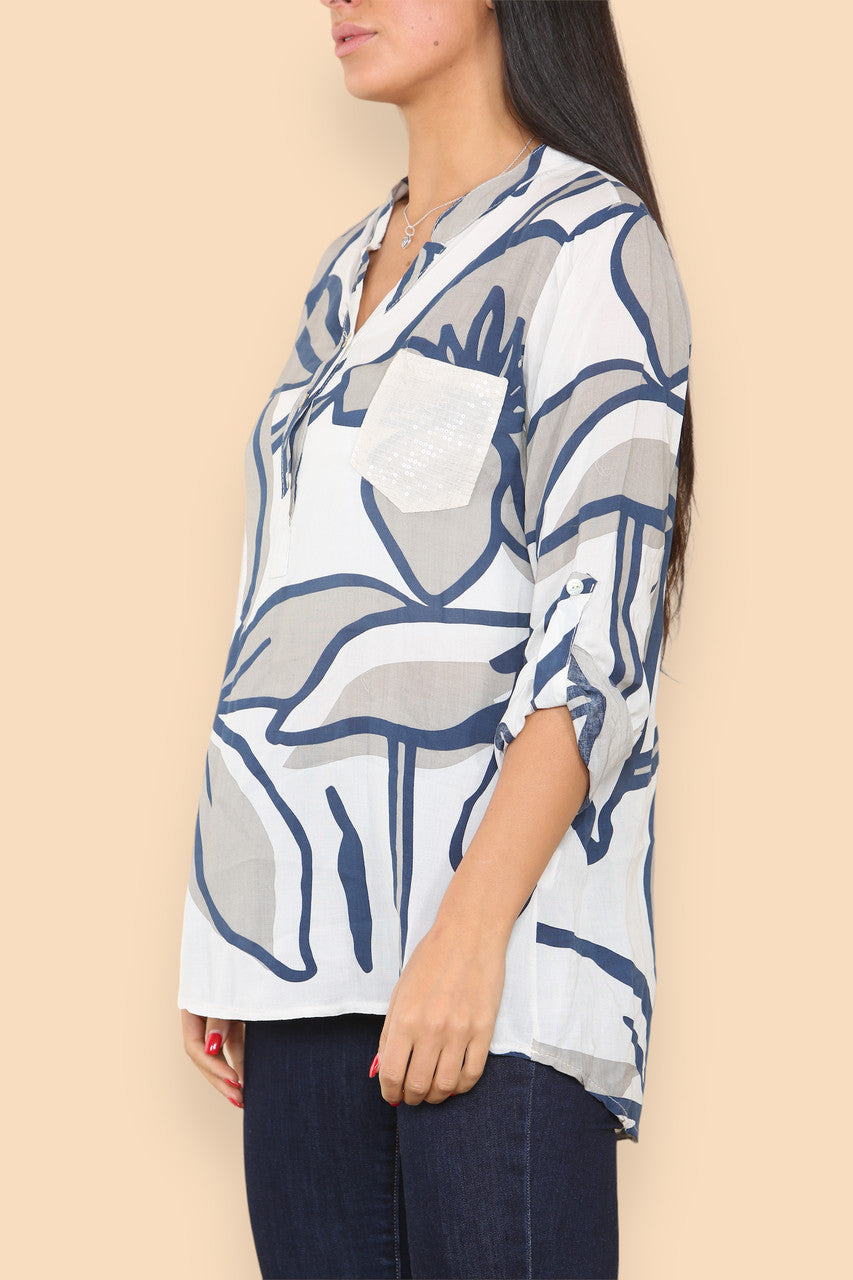 ABSTRACT FLORAL GRANDAD SHIRT WHITE