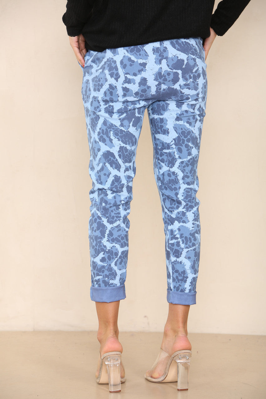 CRACK PRINT ELASTICATED MAGIC STRETCH STYLE TROUSER DENIM