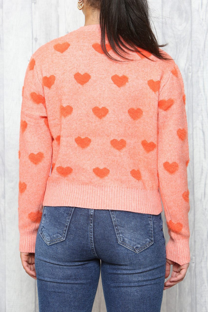 Ladies Heart Print Jumper Orange