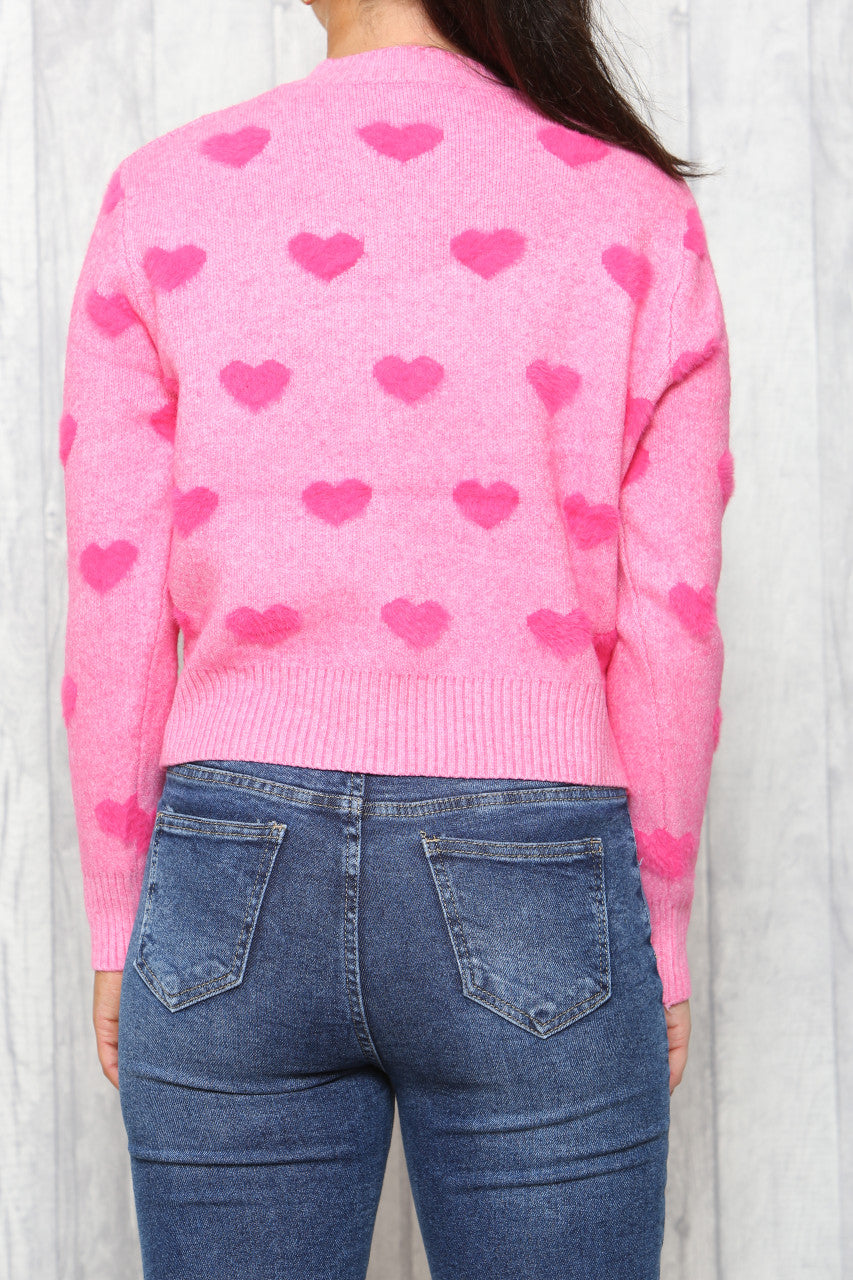Dames Heart Print Trui Cerise