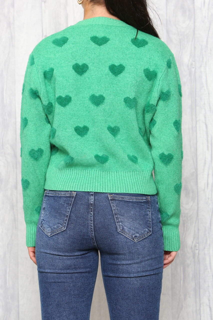 Dames trui met hartenprint groen