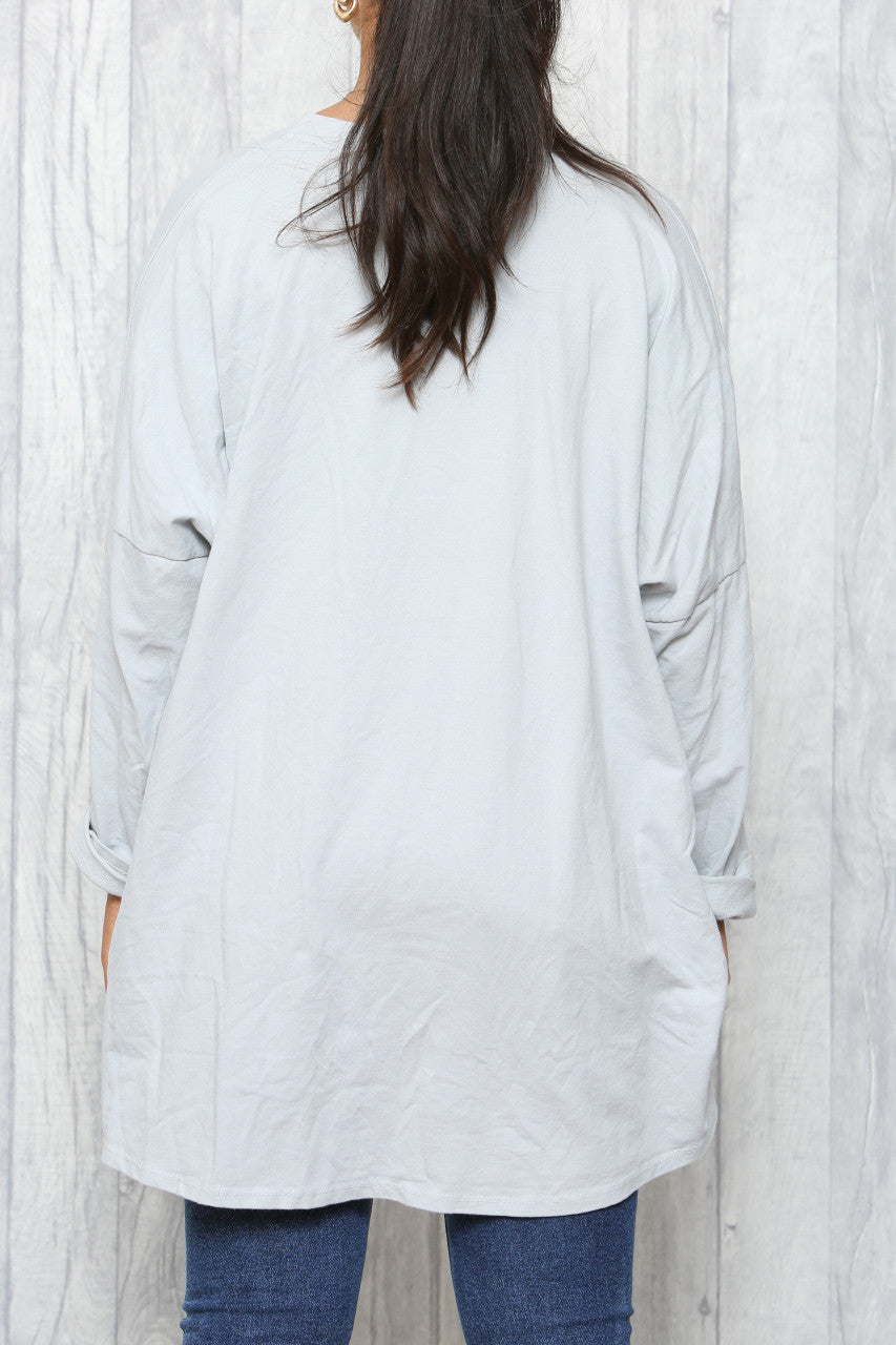Ladies Star Squiggle Sweatshirt Top Silver