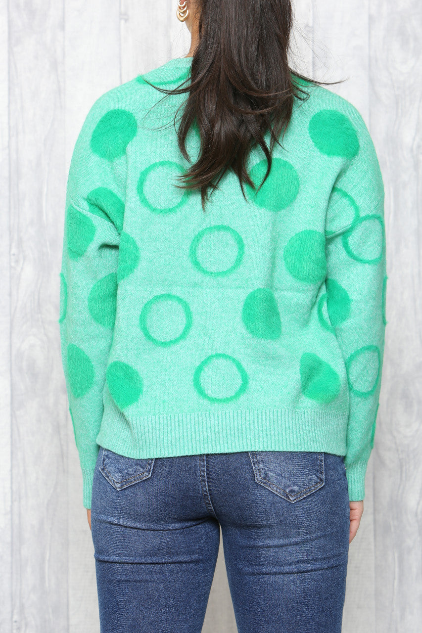 Ladies Circles Print Jumper Green