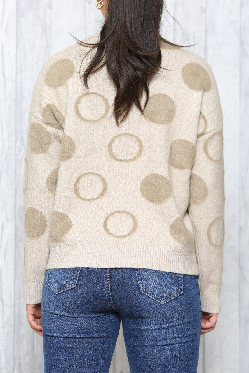 Ladies Circles Print Jumper Stone