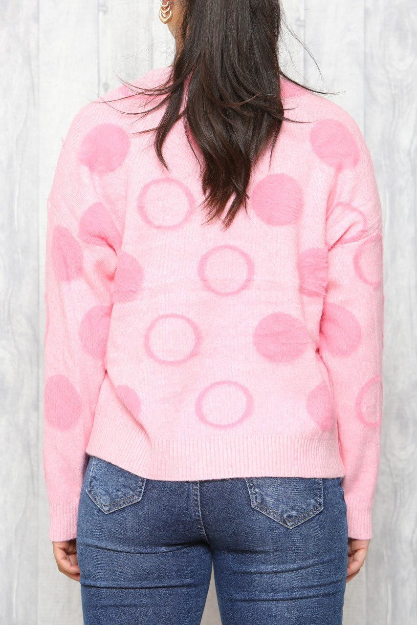 Ladies Circles Print Jumper Pink