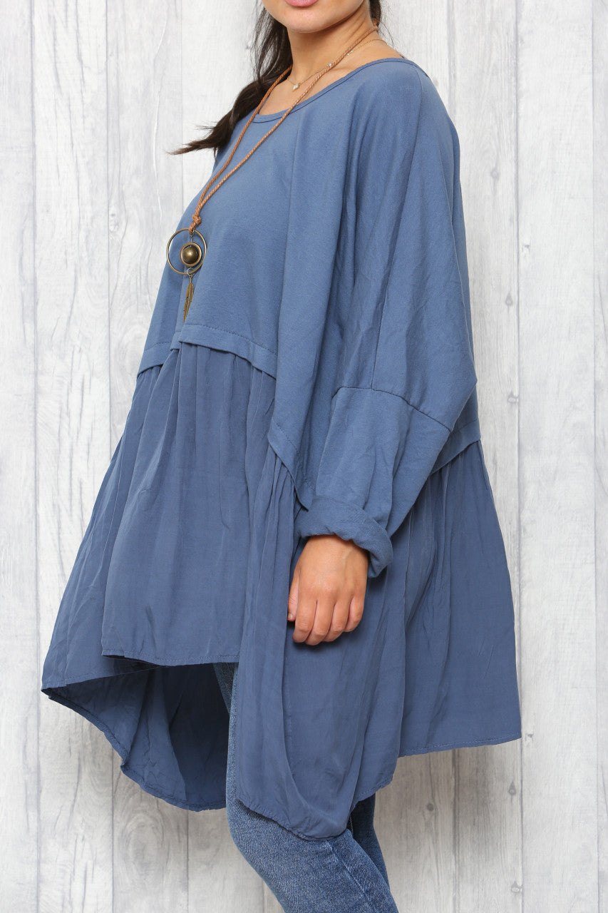 Ladies Lagenlook Floaty Tunic Top Denim