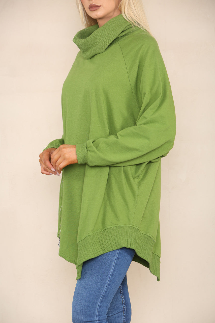 COWL NECK JUMPER WITH ZIP DETAIL GREEN
