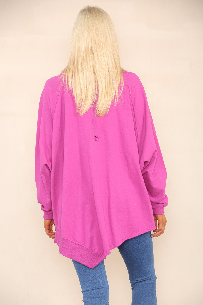 COWL NECK JUMPER WITH ZIP DETAIL CERISE