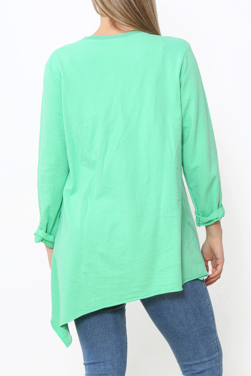 Ladies Plain Hi-Lo Style Top Green