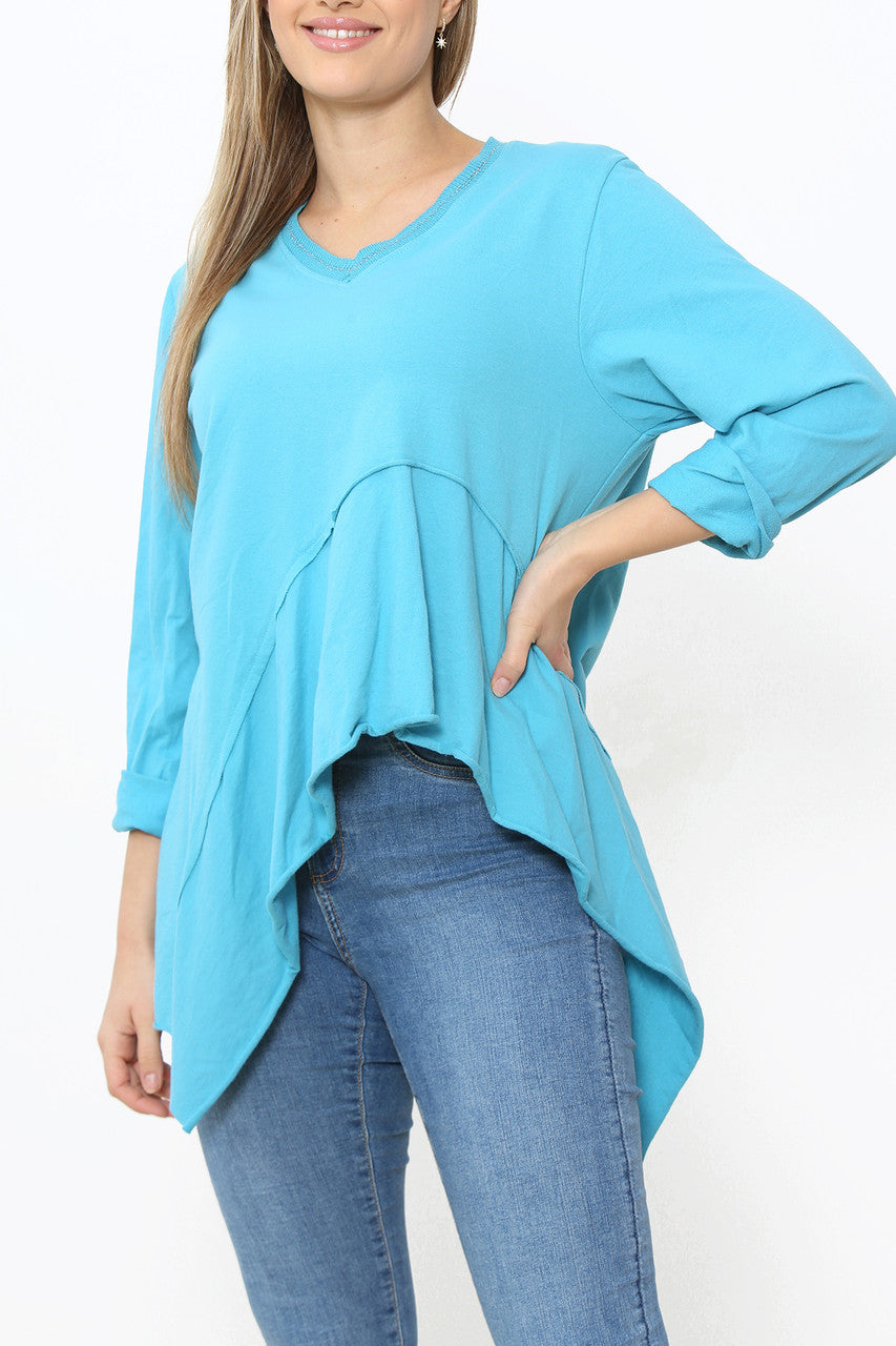 Ladies Plain Hi-Lo Style Top Turquoise
