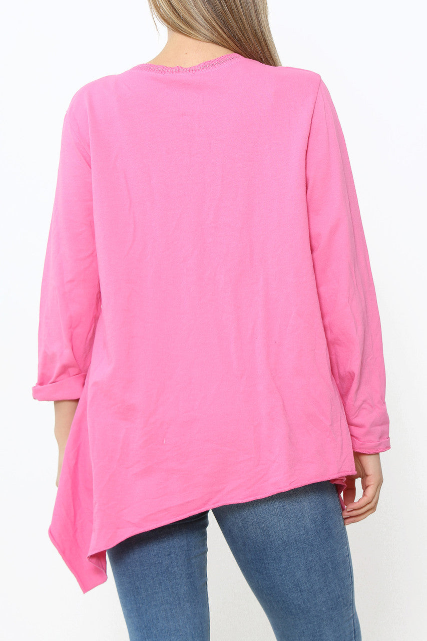 Ladies Plain Hi-Lo Style Top Cerise