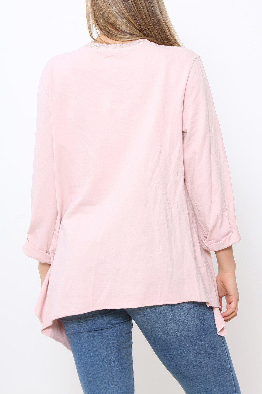 Ladies Plain Hi-Lo Style Top Dusty Pink