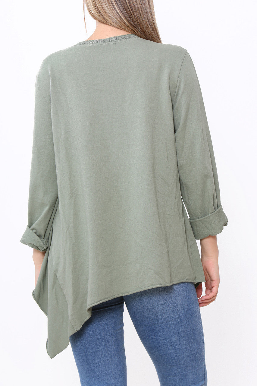 Ladies Plain Hi-Lo Style Top Khaki