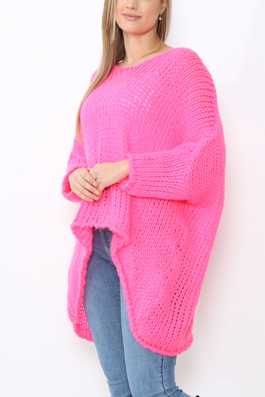 Ladies Batwing Sleeve Sloppy Jumper Top Cerise