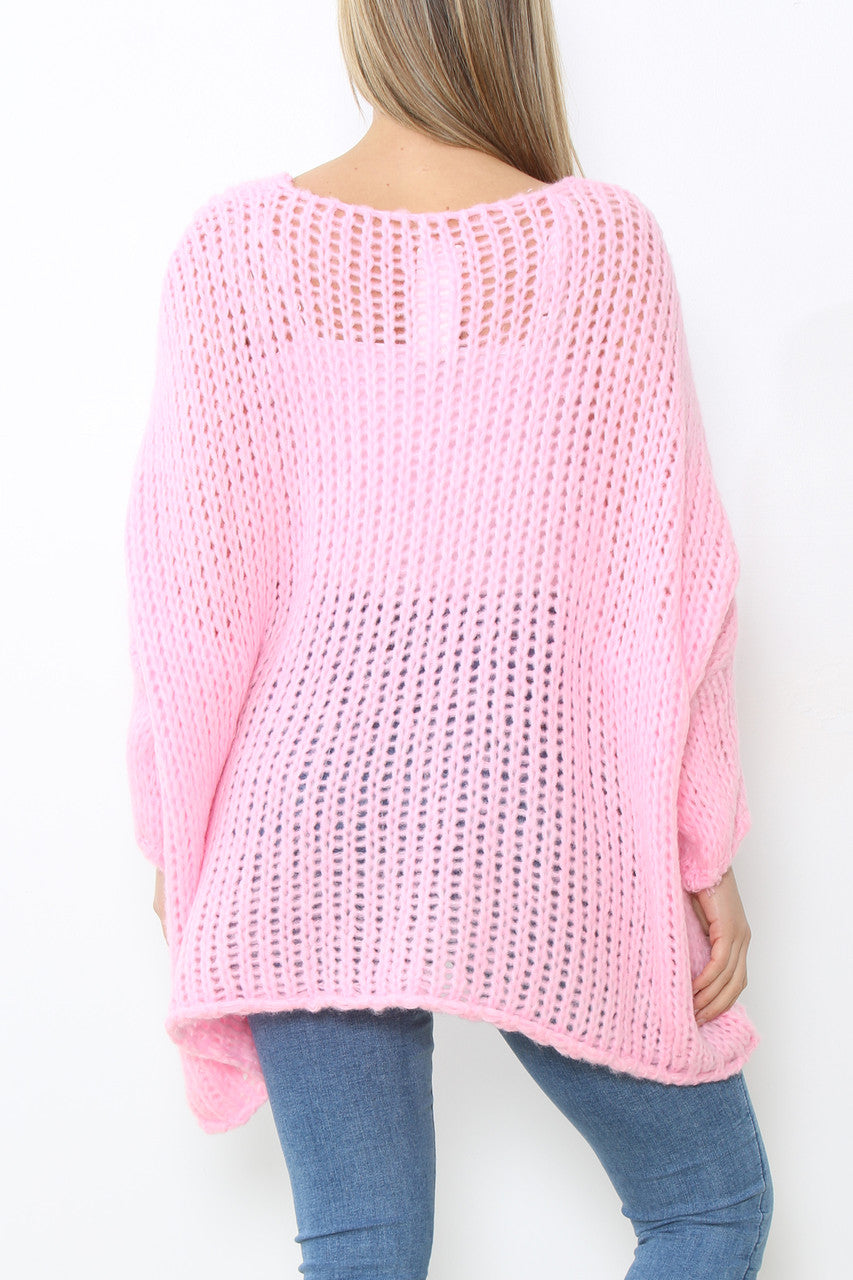Dames Vleermuismouw Slordige Trui Top Roze