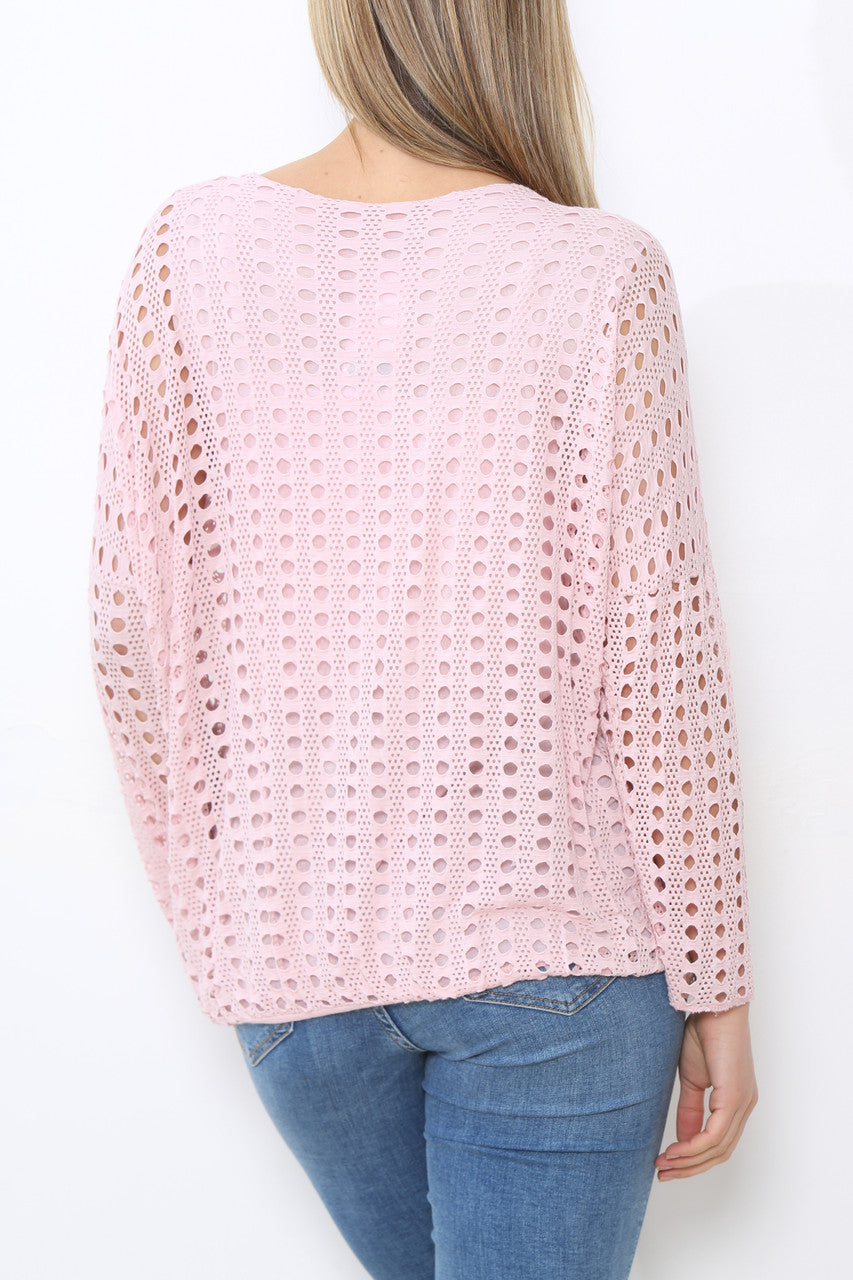 Dames Top Met Lange Mouwen En Uitgesneden Details Oudroze