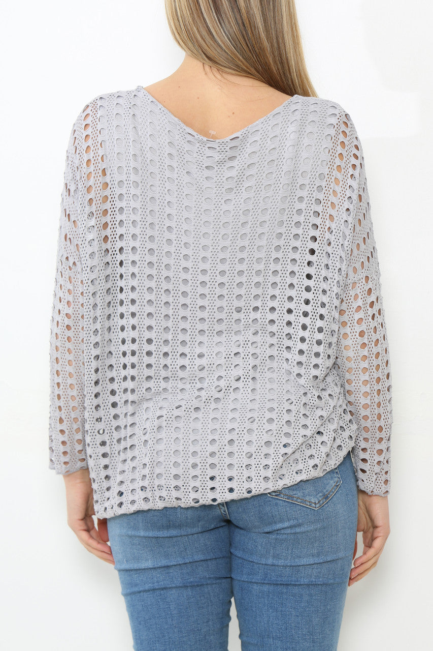 Dames Top Met Lange Mouwen En Uitsnijding Grijs