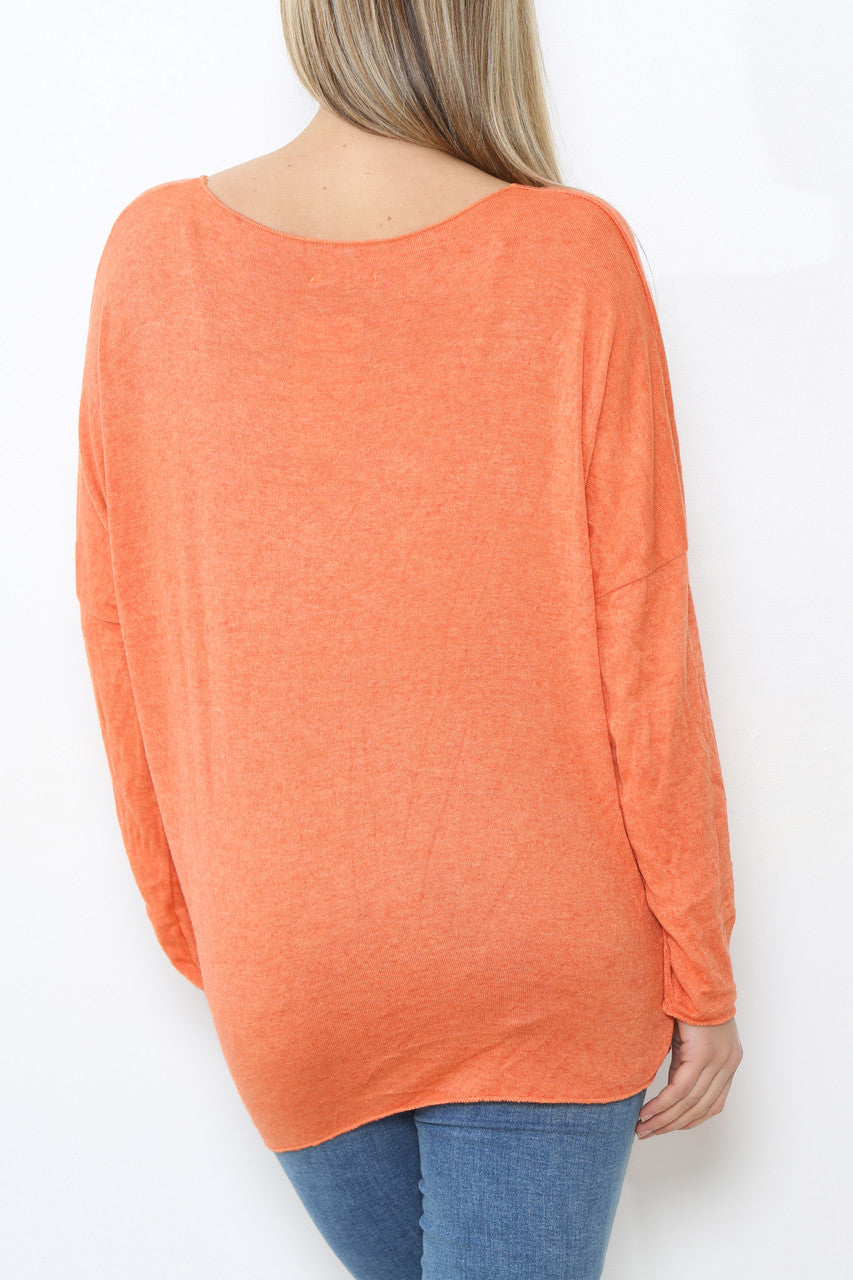 Dames Sequin Hearts Hart Fijne Gebreide Trui Oranje