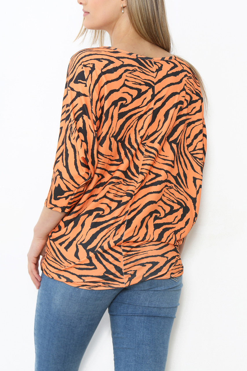 Dames Top met Dierenprint en Vleermuismouwen Oranje
