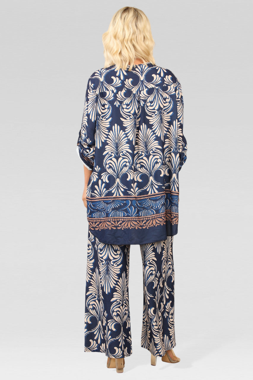 ART DECO PRINT BLOUSE TOP NAVY