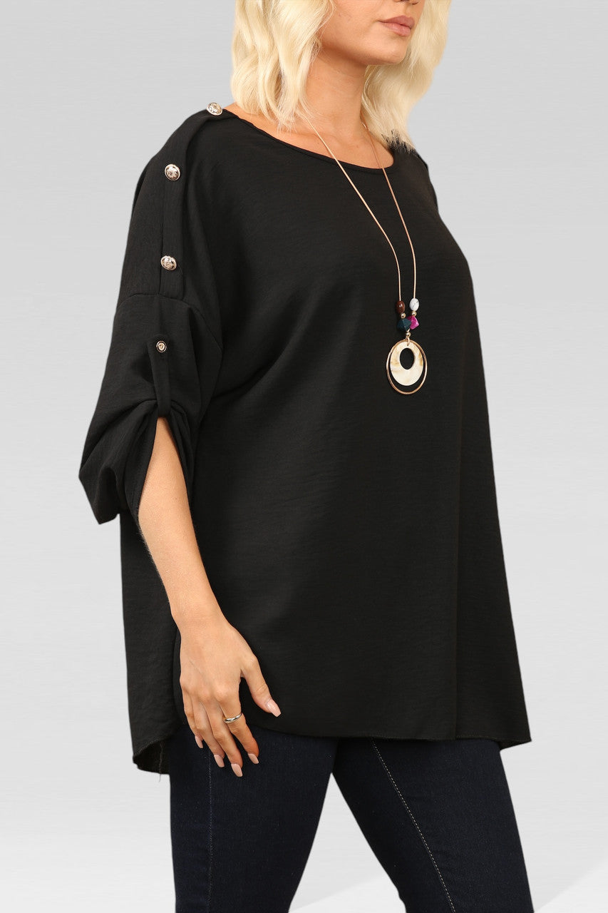 BLOUSE TOP MET KNOPEN EN HALSBAND ZWART